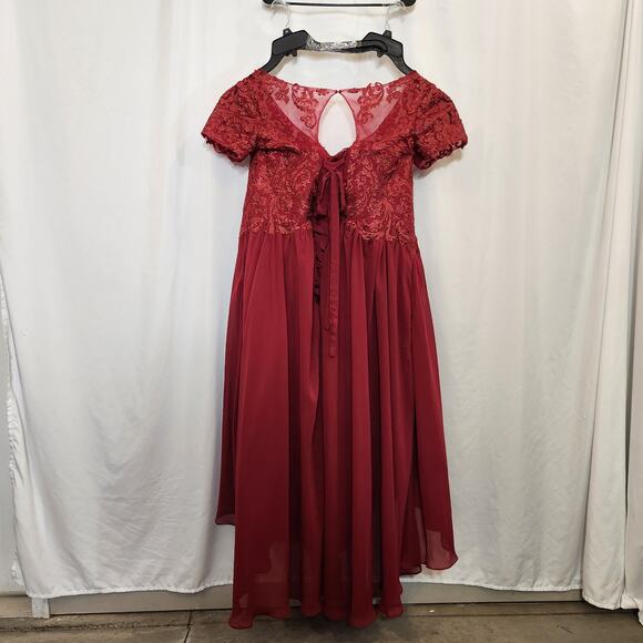 UNKNOWN Garnet Red High Low Corset Lace Sheer Prom Wedding Womens 22 FLAWED - Picture 6 of 12